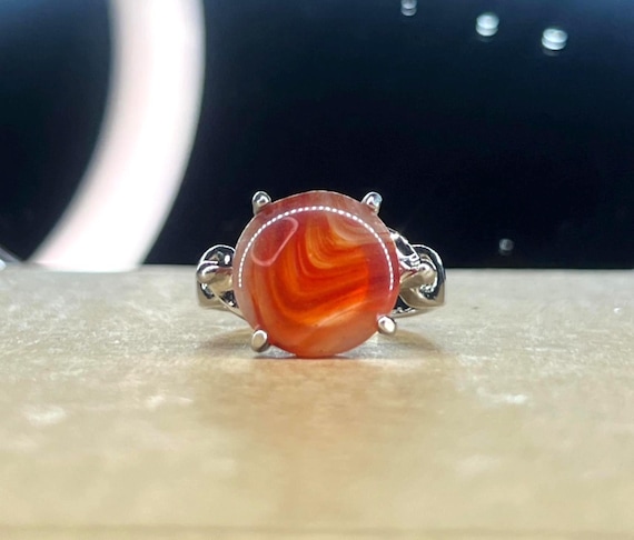 Orange Carnelian Statement Ring Handmade Silver R… - image 1