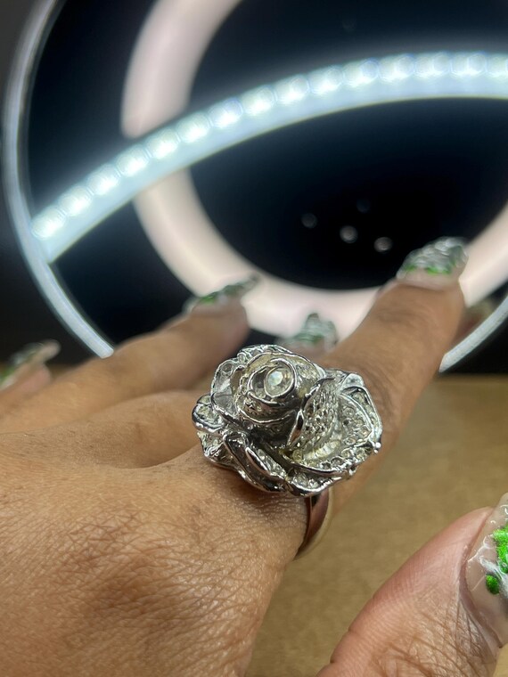 Sterling Silver Floral Statement Ring Vintage Got… - image 7
