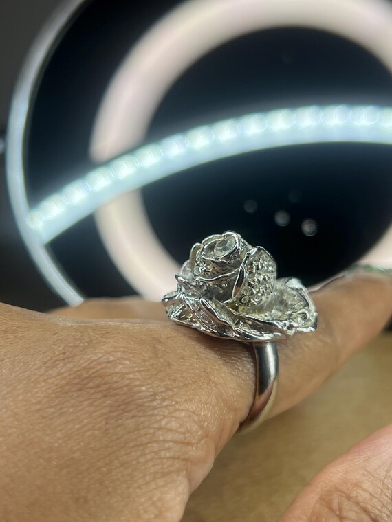 Sterling Silver Floral Statement Ring Vintage Got… - image 5
