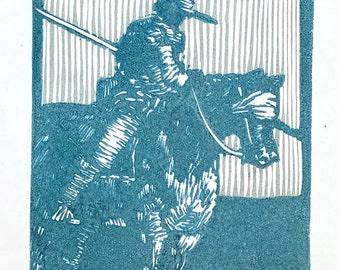 Blind original reduction linocut by Nicholas Collins bullfighting horse Goya picadores