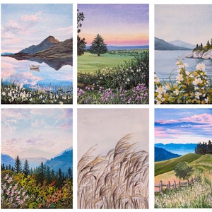 4x6, 5x7 Set of 6 Cottage Core Gouache Art Print Wall Decor Gallery Wall