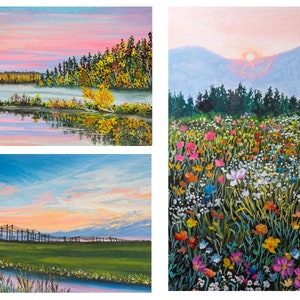 4x6, 5x7 Set of 3 Wildflower Countryside Gouache Art Prints Wall Decor Gallery Wall