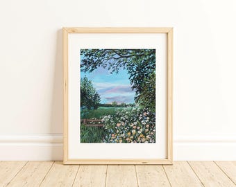 Wildflower Meadow Art Print: Gouache Pastel Landscape