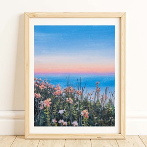 4x6, 5x7, 8x10 &quot;Cotton Candy Skies&quot; Ocean Waves Gouache Art Print Wall Decor Gallery Wall
