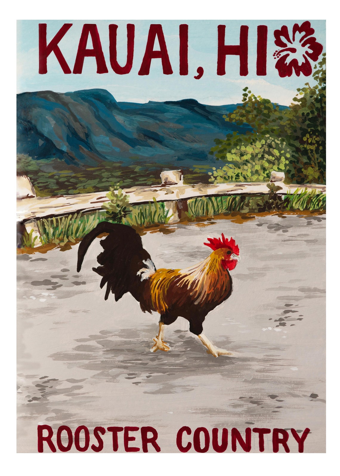 Kauai Hawaii Rooster Gouache Postcard 5x7 Art Print Wall Decor Etsy