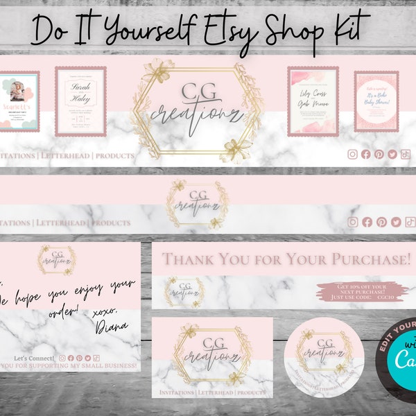 Etsy Shop Bundle | Banner Templates | Receipt Banner | Editable Canva Templates | Etsy Kit | Pink Media Kit | Digital Download Templates