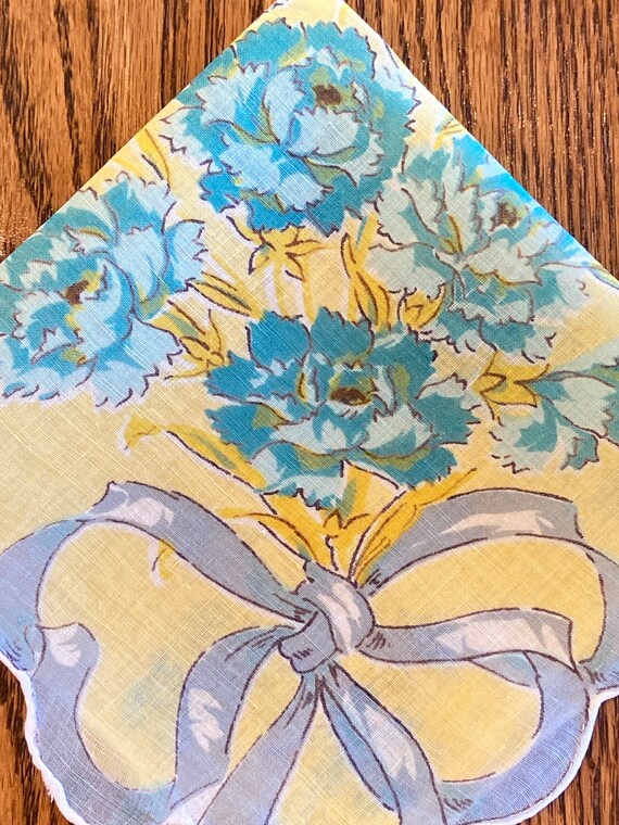 Restored Vintage Printed Yellow Handkerchief With… - image 1