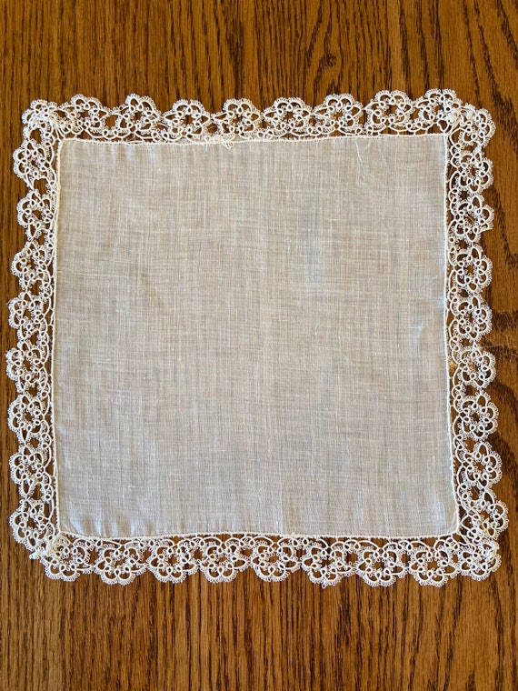 Restored Vintage Handkerchief With Three Rows of Hemstitch and Lace Edging