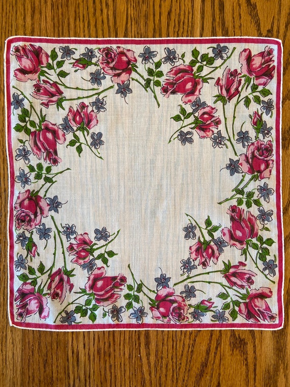 Restored Vintage Printed Handkerchief with Hot Pi… - image 1