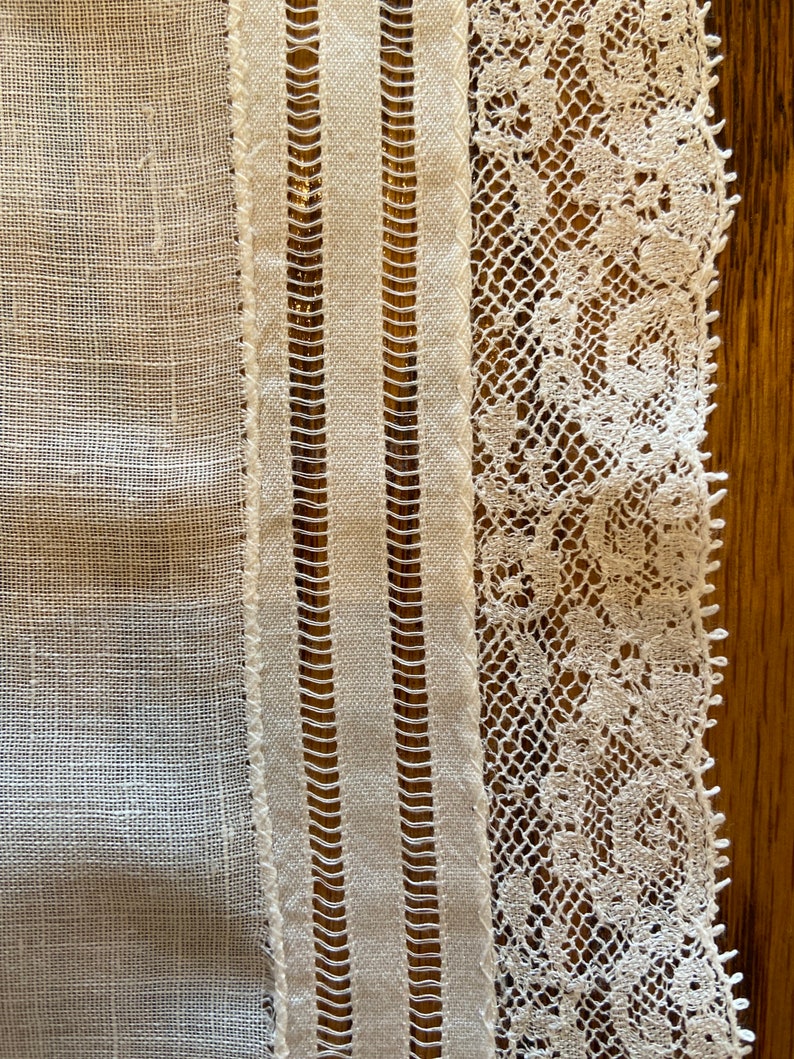 Restored Vintage Handkerchief With Three Rows of Hemstitch and Lace Edging