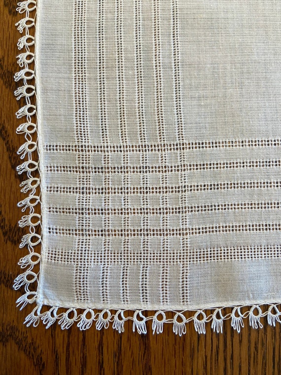 Restored Vintage White Linen Handkerchief With Pla