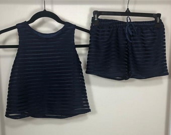 Crop top and short set (navy blue)