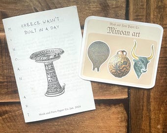Greek Art Zine + Sticker Sheet: Greece Wasn't Built in a Day, Hand-Bound, Ancient Minoan Art