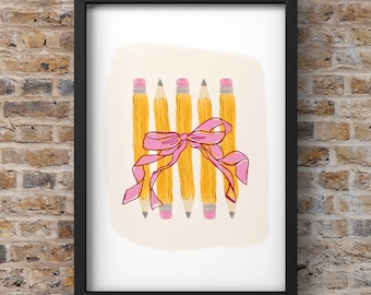 Classroom Print, Digital Print, Back To School Print, Pencil Bow Decor, Crayon Print, School Print, Teacher Printable, Classroom Decor Print