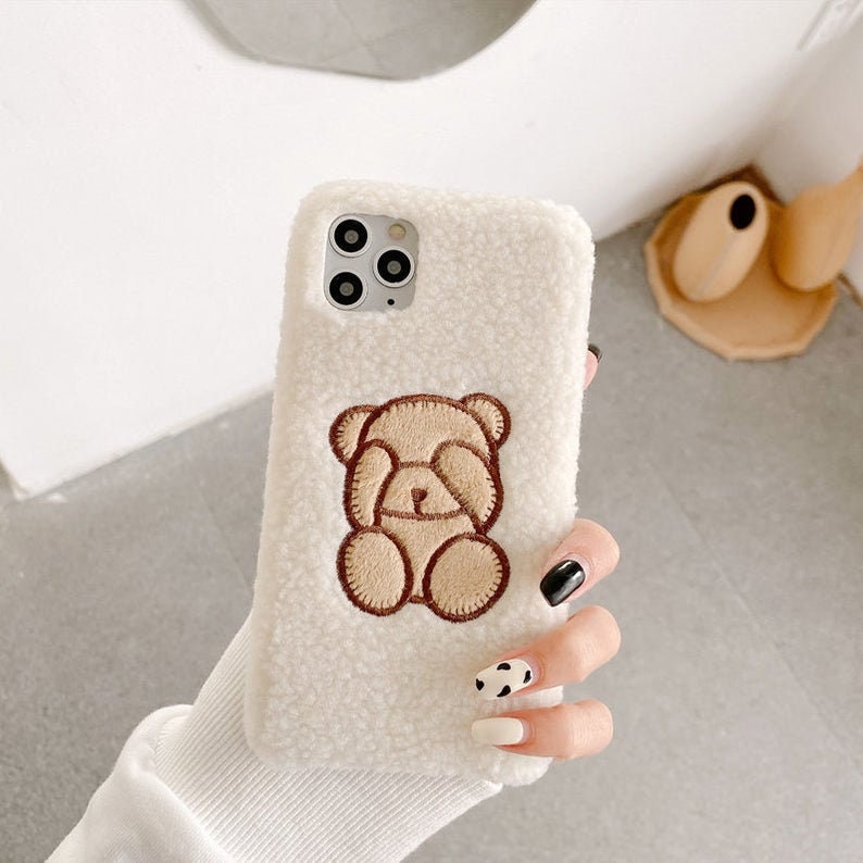 Cute Fluffy Teddy Bear Boba Plush IPhone Phone Case | Etsy