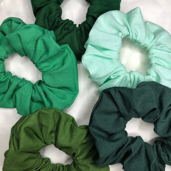 Handmade Solid Green Tinted Cotton Scrunchie Hair Accessories