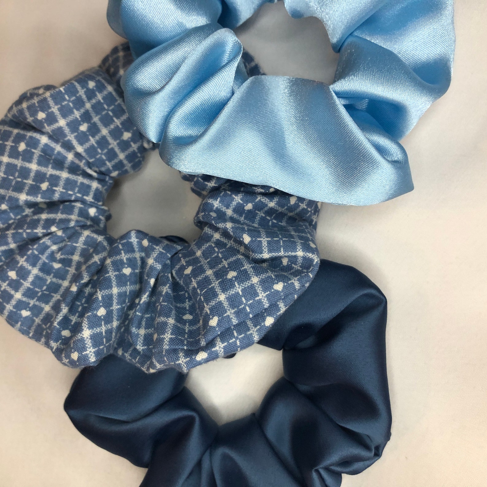 Handmade Blue Satin, Cotton, and Silk Scrunchie Winter 2021 Collection - Etsy