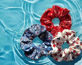 Handmade Fourth of July Bandanna and Star Scrunchie Hair Accessory