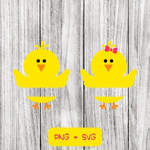 Monogram Chicks SVG PNG Files, Spring, Flowers, Bunny - Instant Download