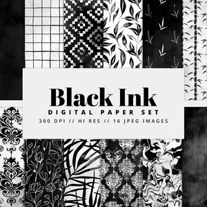 Zwart inkt digitaal papier, minimaal, naadloos patroon, abstracte achtergrond, afdrukbaar, patronen, klassiek, modus, binair, elegant