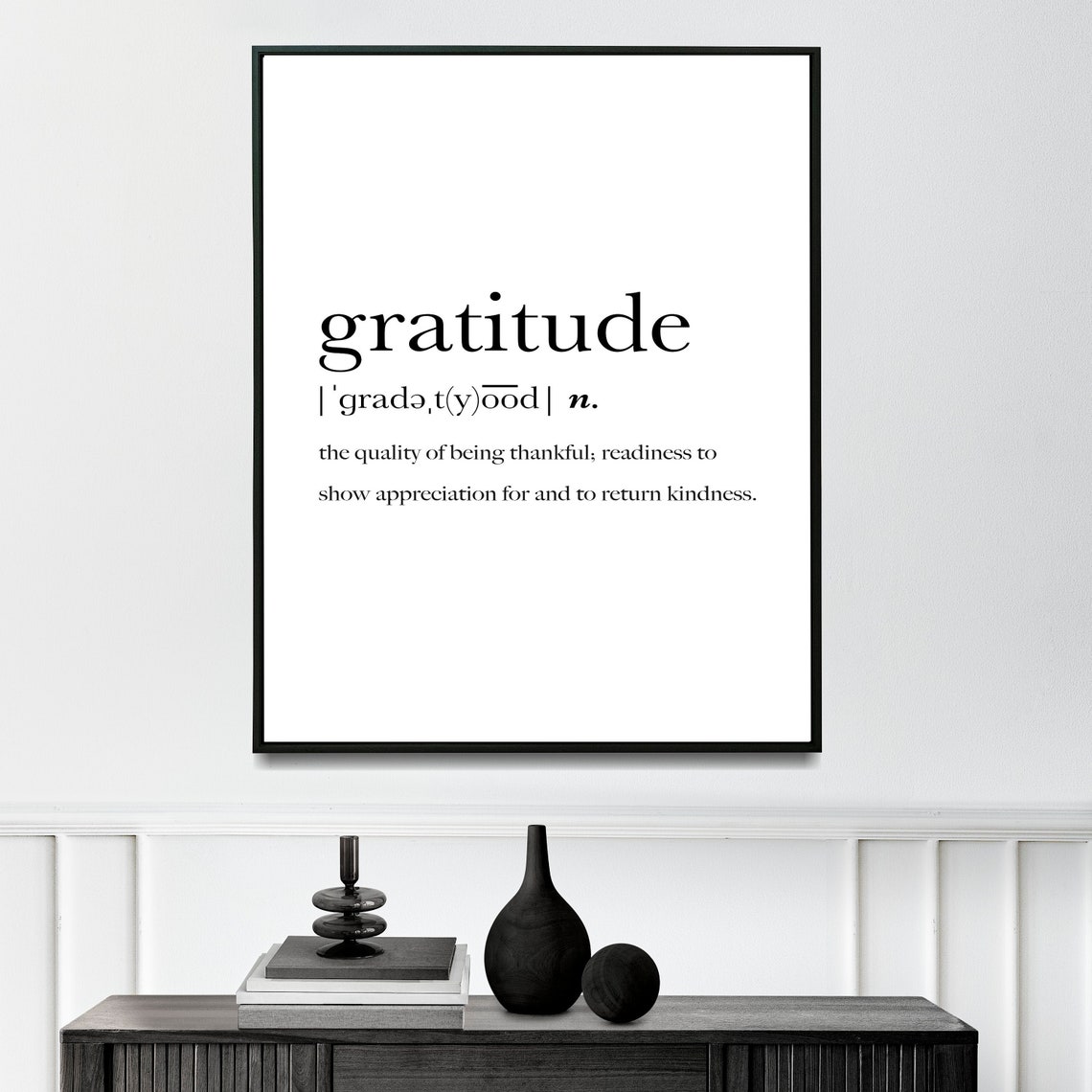 Gratitude Definition Printable Wall Art Black and White Etsy