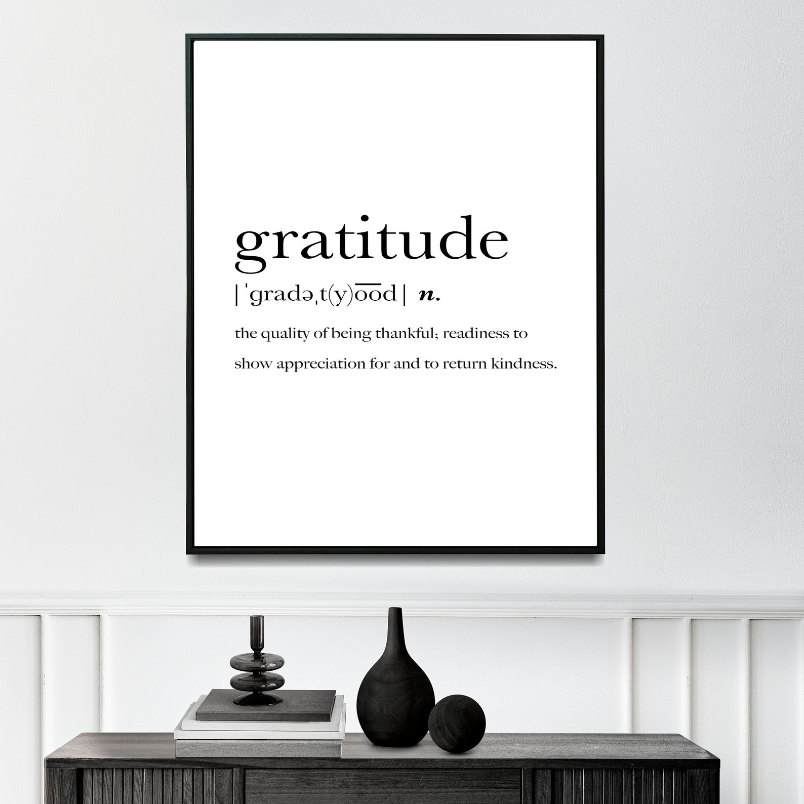 Gratitude Definition Printable Wall Art Black and White Etsy