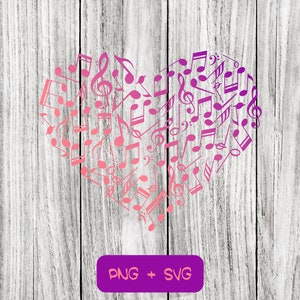 Notas musicales Corazón SVG PNG Archivos, Día de San Valentín, Amor, Boda, Aniversario, Música - Descarga instantánea