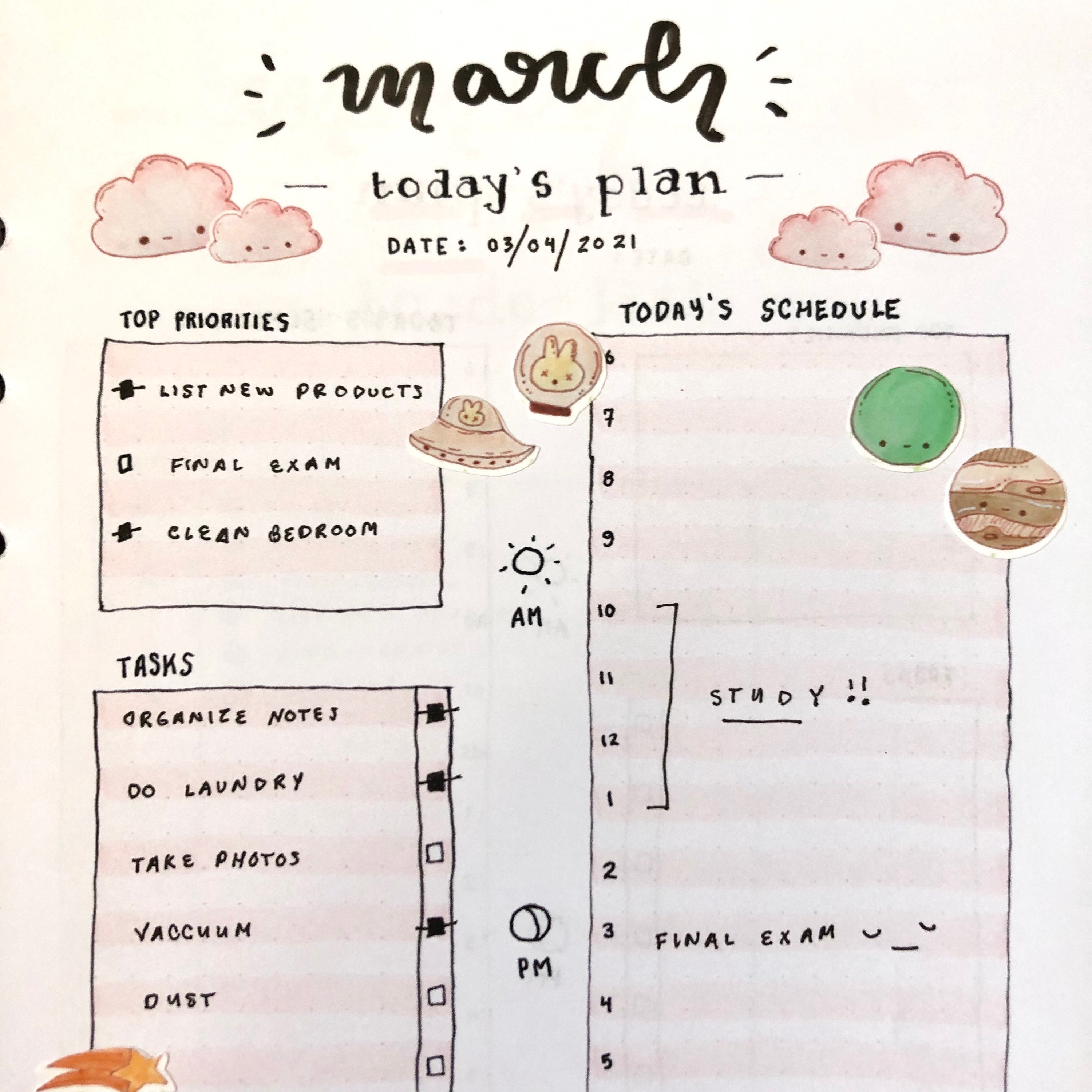 PRINTED A5 Daily Planner Insert Kawaii Pink Clouds A5 | Etsy