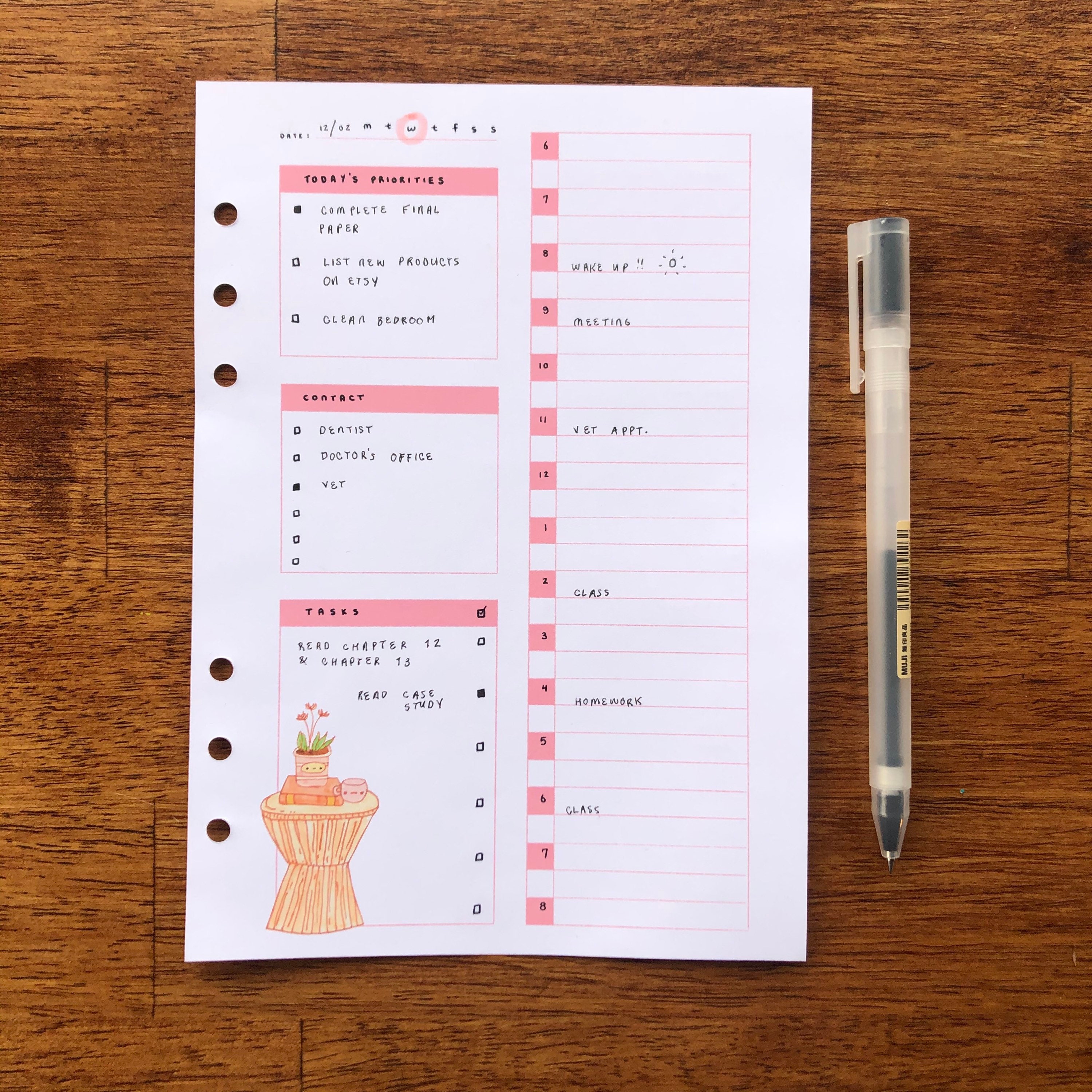 PRINTED A5 Daily Planner Insert Kawaii Pink Plants A5 planner Etsy