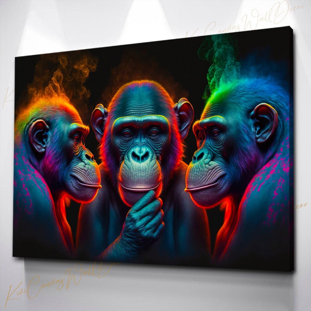 Abstract Monkey Art Decor 3 Monkeys Printed Canvas 3 Monkeys Etsy