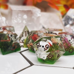 Tree Spirit Dice Set: Sharp Edge Polyhedral Dice with Kodamas