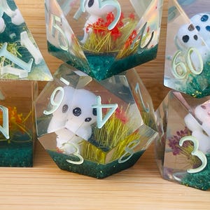 Tree Spirit Dice Set or D20: Sharp Edge Polyhedral or D6 Set Dice with Kodamas DnD TTRPG