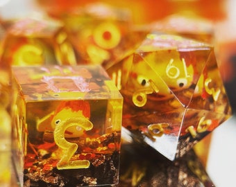 MADE TO ORDER: Fire Demon Dice Set (standard polyhedral and D6, sharp edge, read description!)