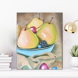 Original Oil Painting: Still Life Pears - Kitchen Art, Home Decor