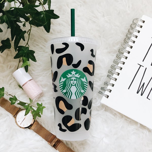 Reusable Leopard Print Starbucks Cold Cup, animal print, birthday gift, coffee lover, thank you gift, tumbler, teacher gift