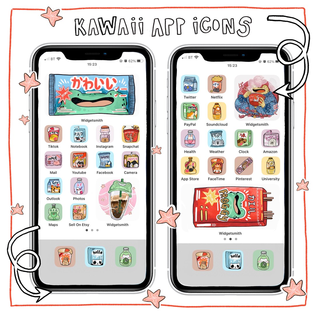 Kawaii Snacks App Icon Set ios 14 & Android - Etsy UK