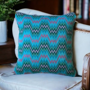 Contemporary Bargello needlepoint cushion, Shades of blue cushion, Tapestry cushion,Decorative  Throw Pillow, Decorative Cushion