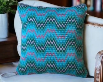 Contemporary Bargello needlepoint cushion, Shades of blue cushion, Tapestry cushion,Decorative  Throw Pillow, Decorative Cushion