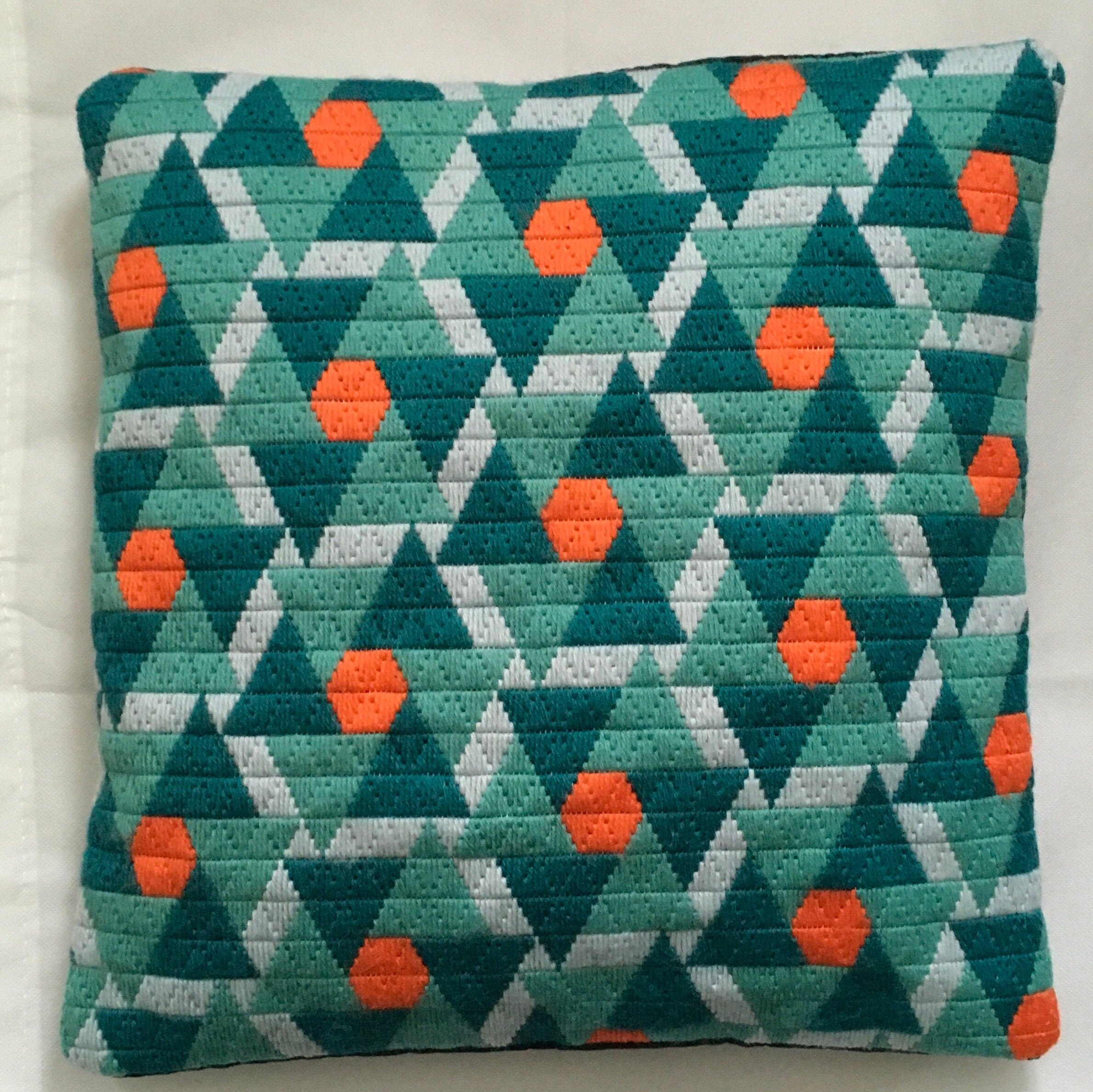 Handmade Needlepoint Cushion Bold Colours Decorative Pillow Etsy