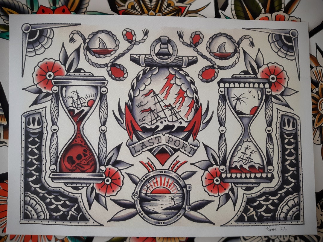 Sailor's Grave Tattoo Flash Tattoo Print Tattoo Flash Etsy France