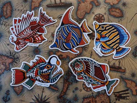 TRADITIONAL FISHES STICKERS Pack Oldschool Sticker Flash Tattoo