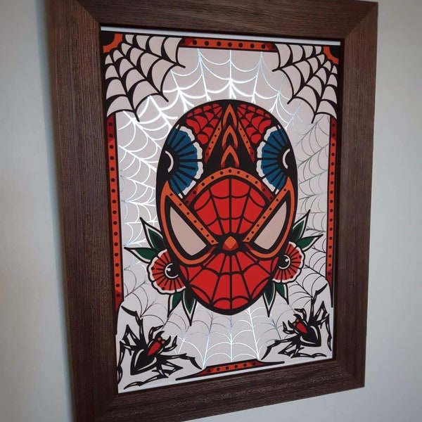 Spider-Man Traditional Tattoo Flash A4 Print - Oldschool Print - SpiderMan - Tattoo flash - Toile argentée - Traditional Tattoo - Araignée