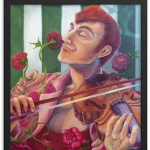 Fiddler and Peonies, framed art print
