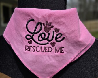 The "Love Rescued Me" pet bandana