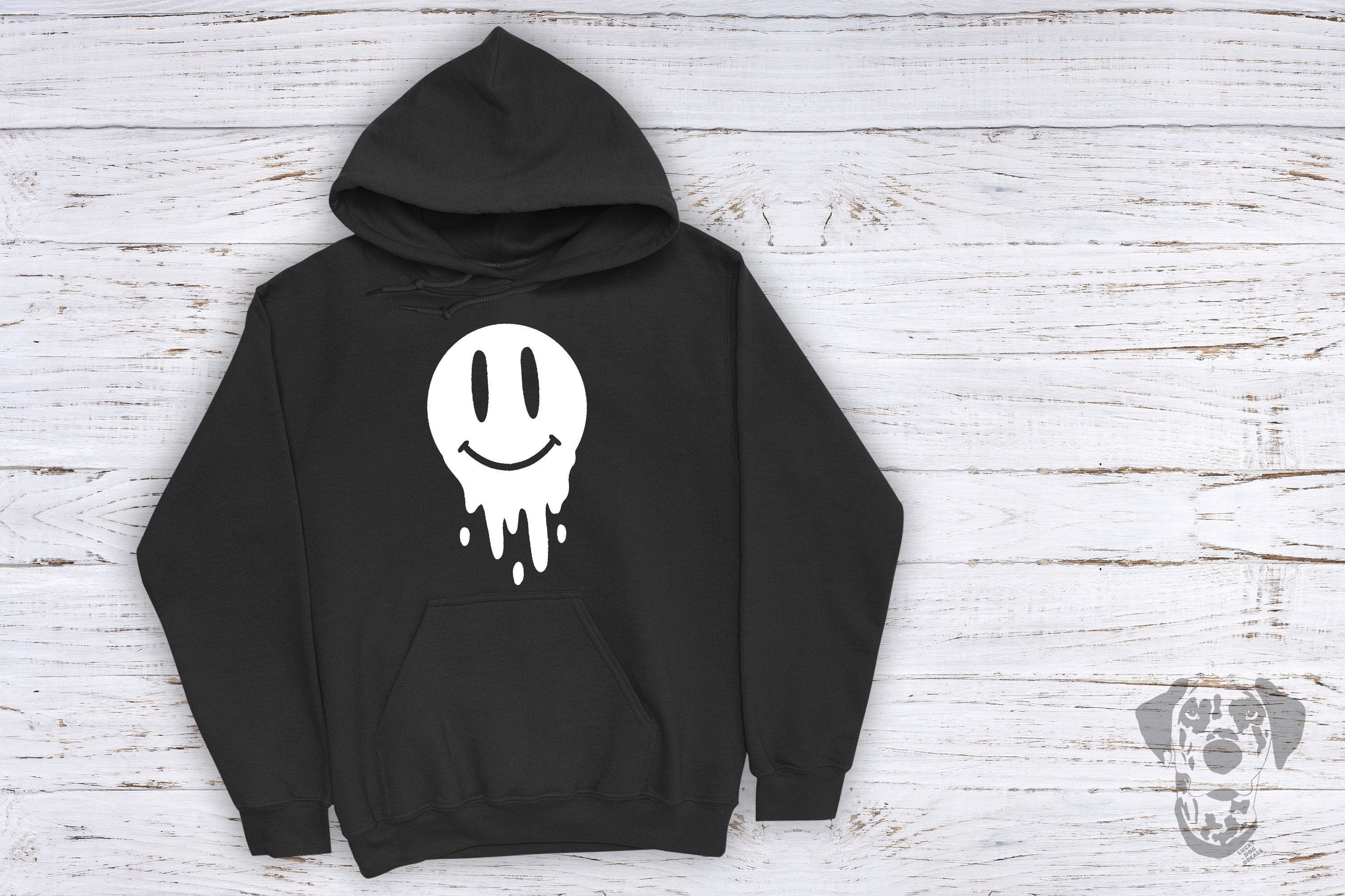 brown hoodie with smiley face
