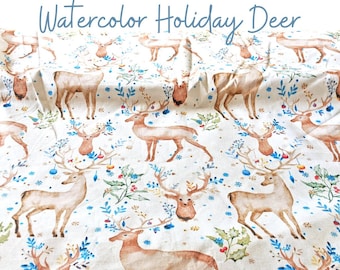 Rustic Watercolor Holiday Deer 44" Wide 100% Cotton Quilting Fabric - Sold by the Yard