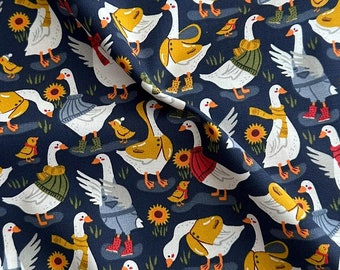 Fashion Geese on Navy Blue 44" Wide 100% Cotton Novelty Fabric
