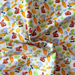 Spring Easter Bunny Gnomes, Eggs and Carrots 44&quot; Wide 100% Cotton Quilting Fabric - Sold by the Yard