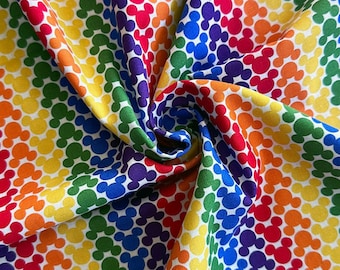 Rainbow Disney Pride Mickey Head on White 43" Wide 100% Cotton Licensed Character Fabric - Sold by Fat Quarter, 1/2 Yard and Yard