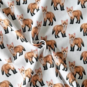 Baby Foxes on White 44&quot; Wide 100% Cotton Novelty Quilting Fabric - Sold by the Yard